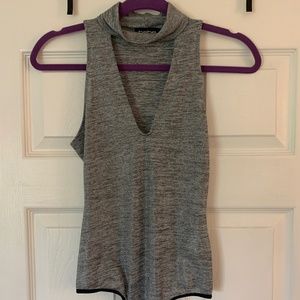 Mock neck, deep V body suit